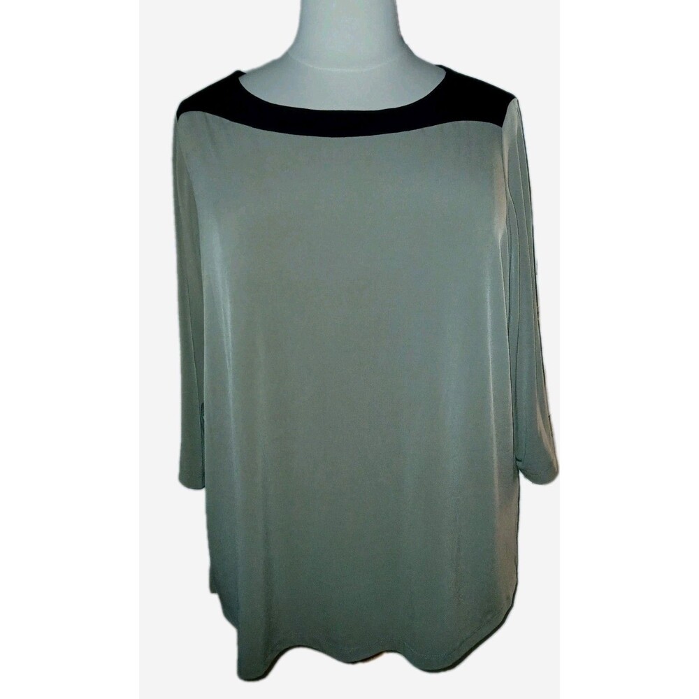 SUSAN GRAVER Womens 3X Liquid Knit Colorblock Bateau Neck Black Tan Top A269212